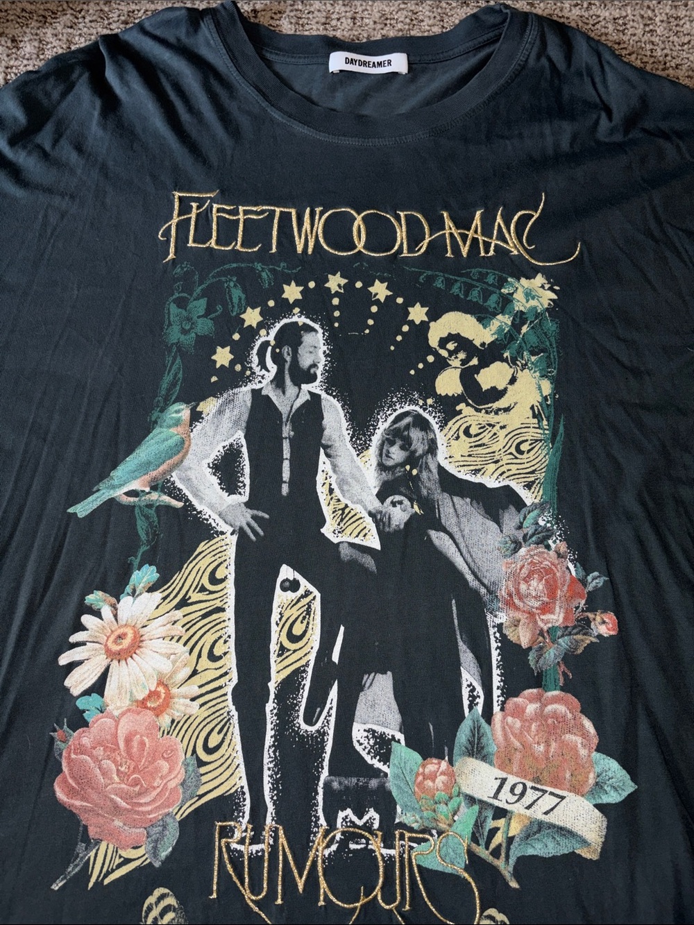 Daydreamer Black Fleetwood Mac Floral Graphic Tee- one size